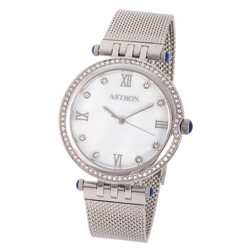 ASTRON 8013-7 elegáns női karóra, ezüst színű nemesacél tok, ezüst színű nemesacél csat, fehér számlap, keményített ásványüveg, quartz szerkezet, cseppmentes vízállóság