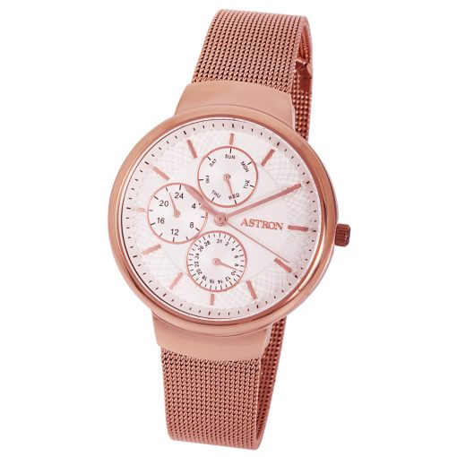 ASTRON 8017-0 divatos női karóra, rózsaarany színű nemesacél tok, rózsaarany színű nemesacél csat, fehér számlap, keményített ásványüveg, quartz szerkezet, cseppmentes vízállóság