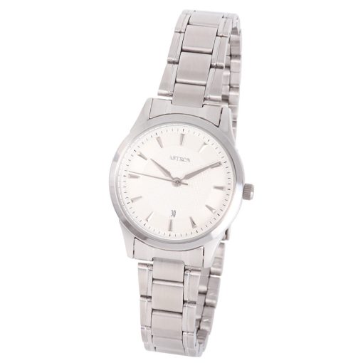 ASTRON 8018-7 elegáns női karóra, ezüst színű nemesacél tok, ezüst színű nemesacél csat, fehér számlap, keményített ásványüveg, quartz szerkezet, cseppmentes vízállóság