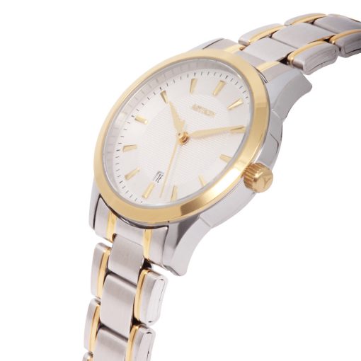 ASTRON 8018-8 elegáns női karóra, bicolor nemesacél tok, bicolor nemesacél csat, fehér számlap, keményített ásványüveg, quartz szerkezet, cseppmentes vízállóság