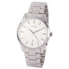 ASTRON 8019-7 elegáns férfi karóra, ezüst színű nemesacél tok, ezüst színű nemesacél csat, fehér számlap, keményített ásványüveg, quartz szerkezet, cseppmentes vízállóság