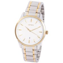 ASTRON 8019-8 elegáns férfi karóra, bicolor nemesacél tok, bicolor nemesacél csat, fehér számlap, keményített ásványüveg, quartz szerkezet, cseppmentes vízállóság