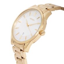 ASTRON 8019-9 elegáns férfi karóra, arany színű nemesacél tok, arany színű nemesacél csat, fehér számlap, keményített ásványüveg, quartz szerkezet, cseppmentes vízállóság