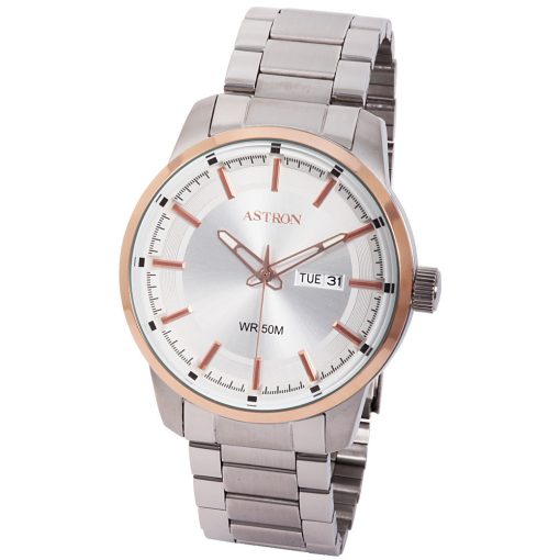 ASTRON 8020-0 sportos férfi karóra, bicolor nemesacél tok, ezüst színű nemesacél csat, ezüst színű számlap, keményített ásványüveg, quartz szerkezet, 50 m (5 ATM) vízállóság