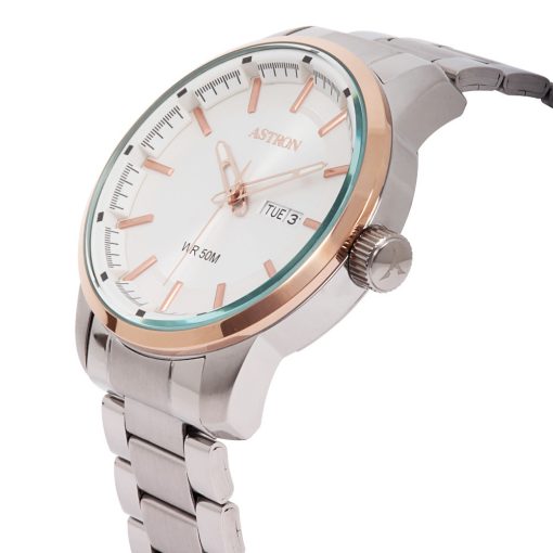 ASTRON 8020-0 sportos férfi karóra, bicolor nemesacél tok, ezüst színű nemesacél csat, ezüst színű számlap, keményített ásványüveg, quartz szerkezet, 50 m (5 ATM) vízállóság