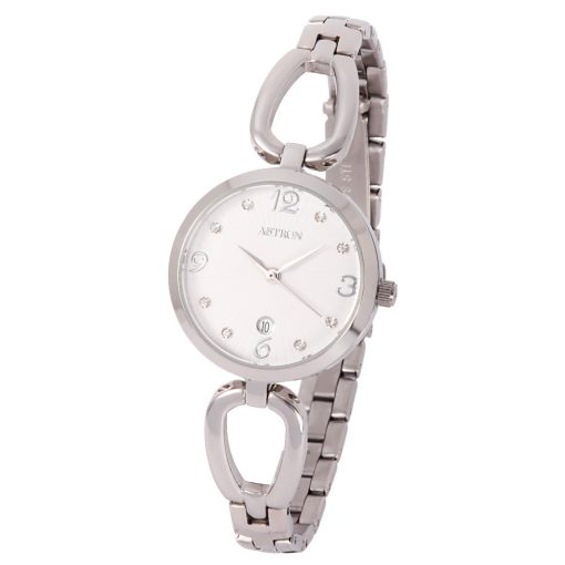 ASTRON 8021-8 női karóra, ékszeróra, ezüst színű nemesacél tok, ezüst színű nemesacél csat, fehér számlap, keményített ásványüveg, quartz szerkezet, cseppmentes vízállóság