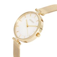 ASTRON 8022-9 női karóra, ékszeróra, arany színű nemesacél tok, arany színű nemesacél csat, gyöngyház színű számlap, keményített ásványüveg, quartz szerkezet, cseppmentes vízállóság