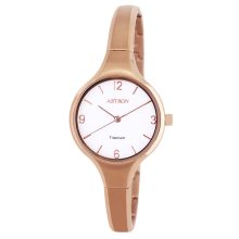 ASTRON 8023-0 női karóra, ékszeróra, rózsaarany színű titánium tok, rózsaarany színű titánium csat, fehér számlap, keményített ásványüveg, quartz szerkezet, cseppmentes vízállóság