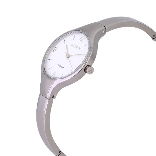 ASTRON 8023-7 női karóra, ékszeróra, ezüst színű titánium tok, ezüst színű titánium csat, fehér számlap, keményített ásványüveg, quartz szerkezet, cseppmentes vízállóság