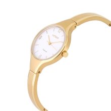 ASTRON 8023-8 női karóra, ékszeróra, arany színű titánium tok, arany színű titánium csat, fehér színű számlap, keményített ásványüveg, quartz szerkezet, cseppmentes vízállóság