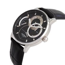 ASTRON 8026-1 férfi karóra, ezüst színű nemesacél tok, fekete bőrszíj, fekete számlap, zafírüveg, quartz szerkezet, cseppmentes vízállóság