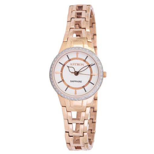 ASTRON 8027-7 női karóra, ékszeróra, rózsaarany színű nemesacél tok, rózsaarany színű nemesacél csat, fehér számlap, keményített ásványüveg, quartz szerkezet, cseppmentes vízállóság