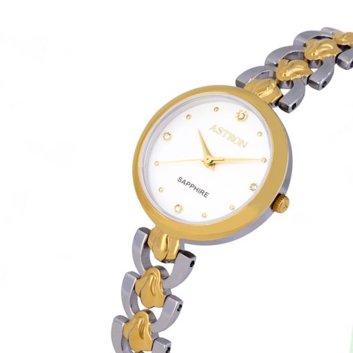 ASTRON 8028-0 női karóra, ékszeróra, bicolor nemesacél tok, bicolor nemesacél csat, fehér számlap, keményített ásványüveg, quartz szerkezet, cseppmentes vízállóság