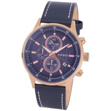 ASTRON 8030-2 sportos férfi karóra, chronograph, rózsaarany színű nemesacél tok, kék bőrszíj, kék számlap, keményített ásványüveg, quartz szerkezet, 100 m (10 ATM) vízállóság