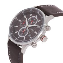 ASTRON 8030-5 sportos férfi karóra, chronograph, ezüst színű nemesacél tok, barna bőrszíj, barna számlap, keményített ásványüveg, quartz szerkezet, 100 m (10 ATM) vízállóság