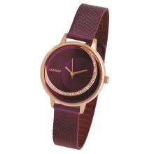 ASTRON 8032-3 női karóra, ékszeróra, rózsaarany színű nemesacél tok, lila nemesacél csat, lila számlap, keményített ásványüveg, quartz szerkezet, cseppmentes vízállóság