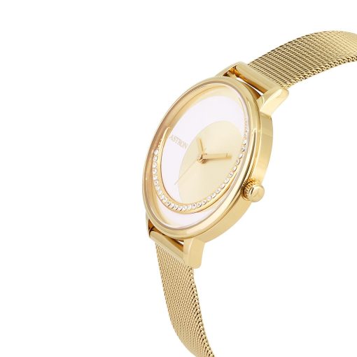 ASTRON 8032-9 női karóra, ékszeróra, arany színű nemesacél tok, arany színű nemesacél csat, különleges számlap, keményített ásványüveg, quartz szerkezet, cseppmentes vízállóság