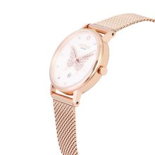 ASTRON 8033-0 női karóra, divatóra, rózsaarany színű nemesacél tok, rózsaarany színű nemesacél csat, fehér számlap, zafírüveg, quartz szerkezet, cseppmentes vízállóság