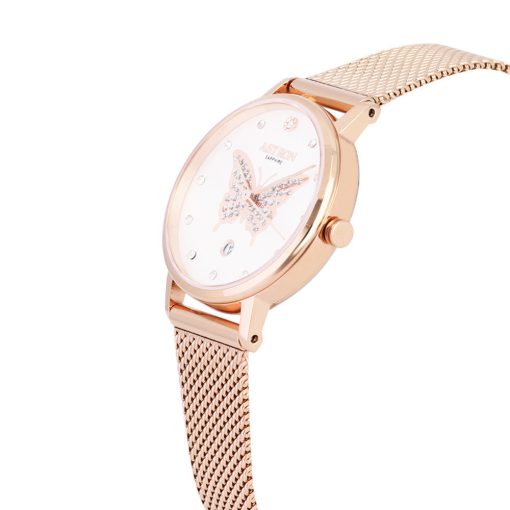 ASTRON 8033-0 női karóra, divatóra, rózsaarany színű nemesacél tok, rózsaarany színű nemesacél csat, fehér számlap, zafírüveg, quartz szerkezet, cseppmentes vízállóság