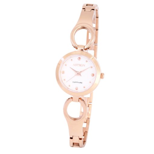 ASTRON 8034-0 női karóra, ékszeróra, rózsaarany színű nemesacél tok, rózsaarany színű nemesacél csat, fehér számlap, zafírüveg, quartz szerkezet, cseppmentes vízállóság