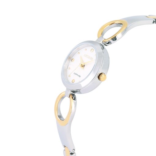 ASTRON 8034-8 női karóra, ékszeróra, bikolor színű nemesacél tok, bikolor színű nemesacél csat, fehér számlap, zafírüveg, quartz szerkezet, cseppmentes vízállóság