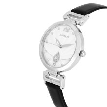 ASTRON 8037-7 női karóra, ékszeróra, ezüst színű nemesacél tok, fekete színű bőrszíj, különleges számlap, keményített ásványüveg, quartz szerkezet, cseppmentes vízállóság