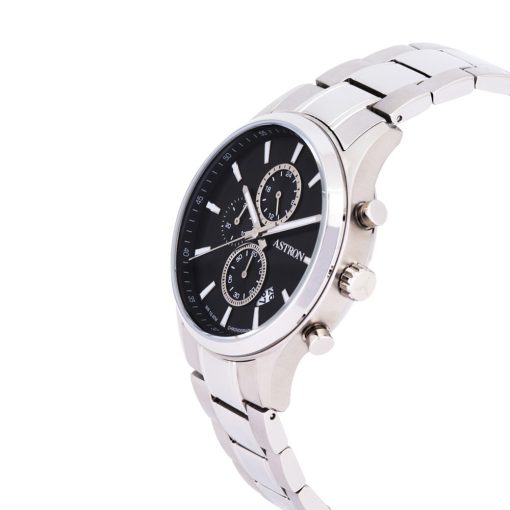 ASTRON 8040-1 férfi karóra, chronograph, ezüst színű nemesacél tok és csat, fekete számlap, keményített ásványüveg, quartz szerkezet, 100 m (10 ATM) vízállóság