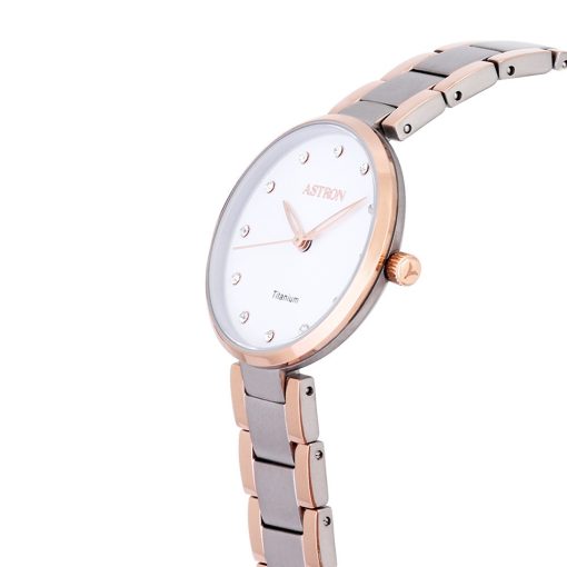 ASTRON 8044-8 női karóra, bicolor (rózsaarany) színű titánium tok, titánium csat, fehér számlap, keményített ásványüveg, quartz szerkezet, 50 m (5 ATM) vízállóság