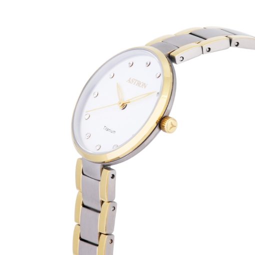 ASTRON 8044-9 női karóra, bicolor (arany) színű titánium tok, titánium csat, fehér számlap, keményített ásványüveg, quartz szerkezet, 50 m (5 ATM) vízállóság