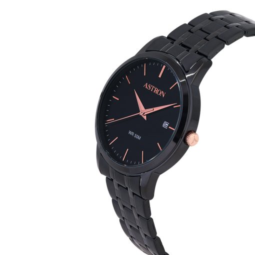 ASTRON 8045-1 férfi karóra, fekete színű nemesacél tok, fekete színű nemesacél csat, fekete számlap, keményített ásványüveg, quartz szerkezet, 50 m (5 ATM) vízállóság