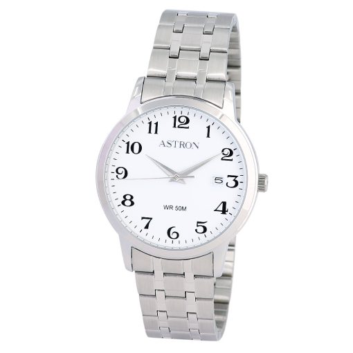 ASTRON 8045-7 férfi karóra, ezüst színű nemesacél tok, ezüst színű nemesacél csat, fehér számlap, keményített ásványüveg, quartz szerkezet, 50 m (5 ATM) vízállóság