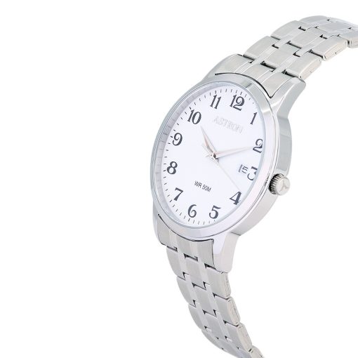 ASTRON 8045-7 férfi karóra, ezüst színű nemesacél tok, ezüst színű nemesacél csat, fehér számlap, keményített ásványüveg, quartz szerkezet, 50 m (5 ATM) vízállóság