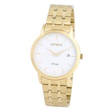 ASTRON 8045-9 férfi karóra, arany színű nemesacél tok, arany színű nemesacél csat, fehér számlap, keményített ásványüveg, quartz szerkezet, 50 m (5 ATM) vízállóság