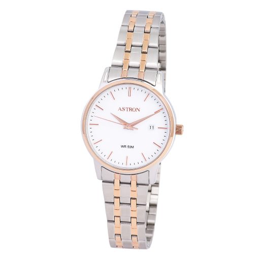 ASTRON 8047-8 női karóra, bicolor színű nemesacél tok, bicolor színű nemesacél csat, fehér számlap, keményített ásványüveg, quartz szerkezet, 50 m (5 ATM) vízállóság