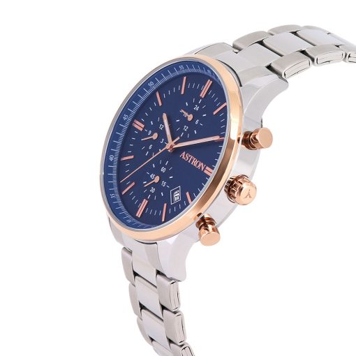 ASTRON 8049-2 férfi karóra, bicolor színű nemesacél tok, ezüst színű nemesacél csat, kék számlap, keményített ásványüveg, multifunkciós, quartz szerkezet, 50 m (5 ATM) vízállóság