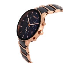 ASTRON 8050-0 férfi karóra, rózsaarany+fekete színű acél+kerámia tok és csat, fekete számlap, zafír üveg, quartz szerkezet, cseppmentes vízállóság