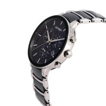 ASTRON 8050-1 férfi karóra, ezüst+fekete színű acél+kerámia tok és csat, fekete számlap, zafír üveg, quartz szerkezet, cseppmentes vízállóság