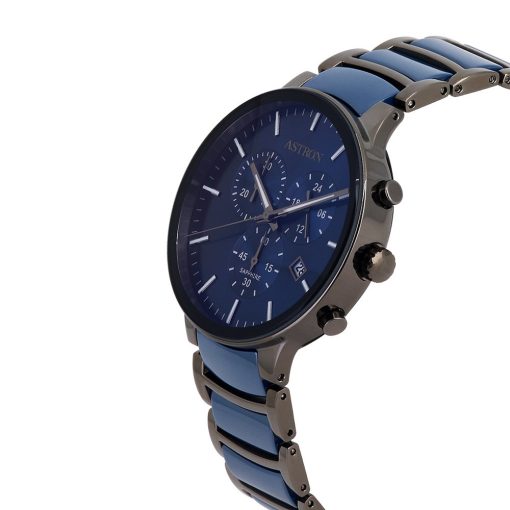 ASTRON 8050-2 férfi karóra, kék+fekete színű acél+kerámia tok és csat, kék számlap, zafír üveg, quartz szerkezet, cseppmentes vízállóság