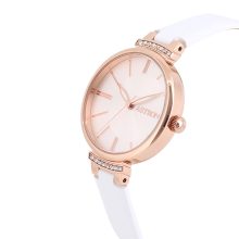 ASTRON 8056-0 női karóra, rózsaarany színű acél tok, fehér színű bőrszíj, ezüst színű számlap, keményített ásványüveg, quartz szerkezet, cseppmentes (3 ATM) vízállóság