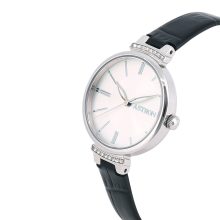 ASTRON 8056-8 női karóra, ezüst színű acél tok, fekete színű bőrszíj, ezüst színű számlap, keményített ásványüveg, quartz szerkezet, cseppmentes (3 ATM) vízállóság