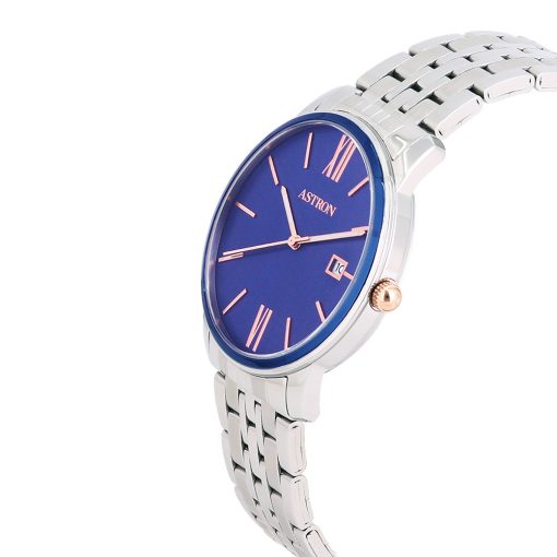 ASTRON 8057-2 férfi karóra, ezüst színű nemesacél tok, ezüst színű nemesacél csat, sötétkék számlap, keményített ásványüveg, quartz szerkezet, 5 ATM vízállóság