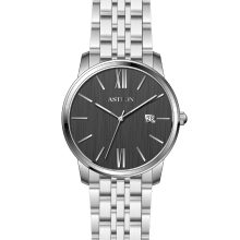 ASTRON 8057-5 férfi karóra, ezüst színű nemesacél tok, ezüst színű nemesacél csat, sötétszürke számlap, keményített ásványüveg, quartz szerkezet, 5 ATM vízállóság