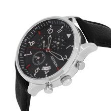 ASTRON 8059-1 férfi karóra, ezüst színű nemesacél tok, fekete színű bőrszíj, fekete számlap, keményített ásványüveg, quartz szerkezet, 5 ATM vízállóság