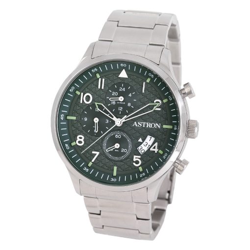 ASTRON 8059-3 férfi karóra, ezüst színű nemesacél tok, ezüst színű nemesacél csat, zöld számlap, keményített ásványüveg, quartz szerkezet, 5 ATM vízállóság