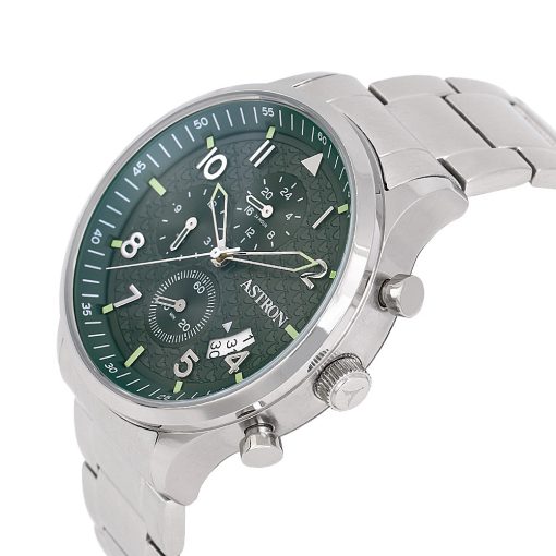ASTRON 8059-3 férfi karóra, ezüst színű nemesacél tok, ezüst színű nemesacél csat, zöld számlap, keményített ásványüveg, quartz szerkezet, 5 ATM vízállóság