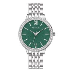   ASTRON 8064-3 női karóra, ékszeróra, ezüst színű nemesacél tok, ezüst színű nemesacél csat, zöld számlap, keményített ásványüveg, quartz szerkezet, WR 50M vízállóság