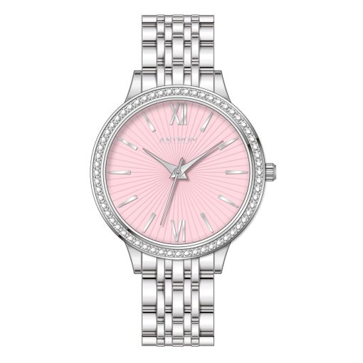 ASTRON 8064-6 női karóra, ékszeróra, ezüst színű nemesacél tok, ezüst színű nemesacél csat, rózsaszín számlap, keményített ásványüveg, quartz szerkezet, WR 50M vízállóság