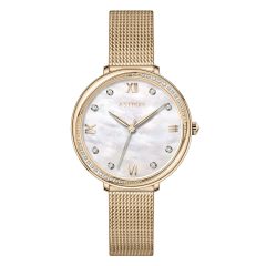   ASTRON 8065-9 női karóra, arany színű nemesacél tok, arany színű milánói csat, fehér számlap, keményített ásványüveg, quartz szerkezet, WR 50M vízállóság