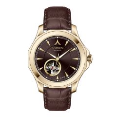   ASTRON 8066-6 automata férfi karóra, arany színű nemesacél tok, sötét barna valódi bőrszíj, sötét barna számlap, zafír üveg, mechanikus automata szerkezet, WR100M vízállóság