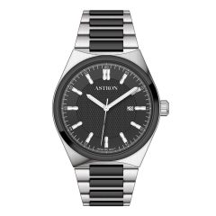   ASTRON 8067-1 quartz férfi karóra,bicolor (fekete és ezüst színű) nemesacél tok, bicolor (fekete és ezüst színű) nemesacél csat, fekete számlap, WR50M vízállóság